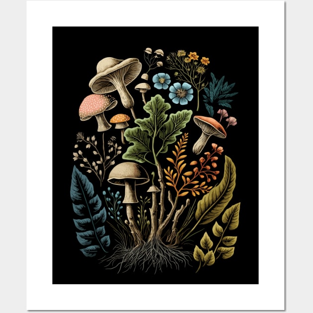 Cottagecore Aesthetic Mushrooms And Plants Women Wall Art by Apocatnipse Meow